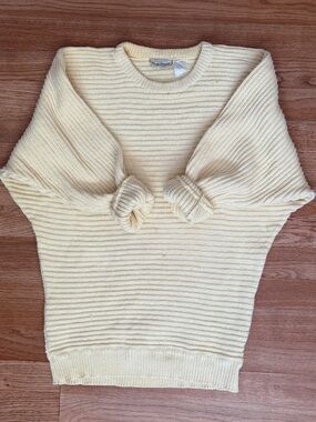Paul Stuart Ribbed Crewneck Sweater Yellow Cream Size Large Made in Italy